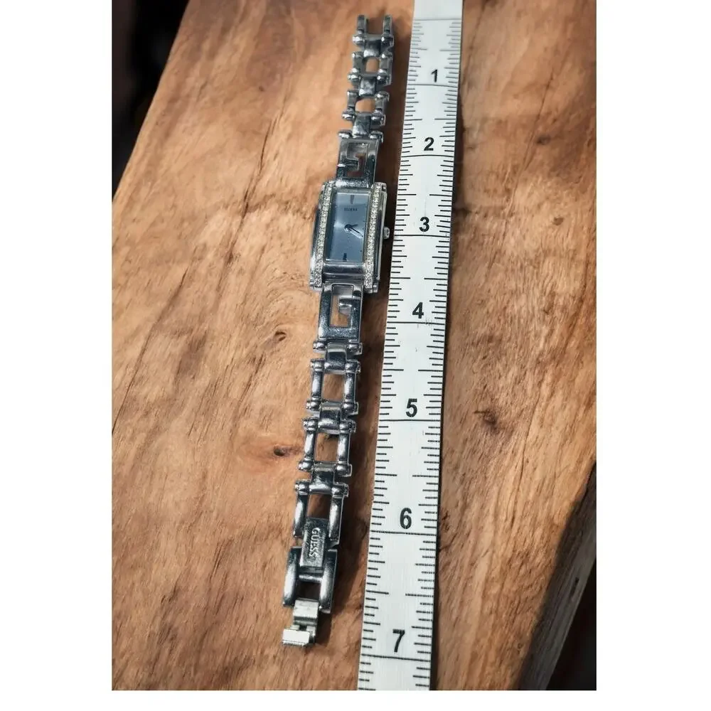 Guess Silver-Tone Crystal Tank-Style Bracelet Watch Rectangular Y2K Aesthetic